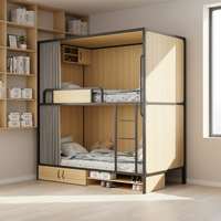 Lit superposé compact avec tiroirs et étagère intégrés, structure en acier, lit double pour appartement d'étudiant et dortoir