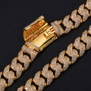 NUOYA-Collar de diamantes de circonita helada para hombre y mujer, cadena cubana con hebilla curvada de lujo, 22mm, joyería de hip hop - Product Image 6