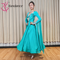 Robe de danse de salon Yundance B-26074 personnalisée en mousseline turquoise avec strass, jupe fluide, tenue de scène standard, longue robe