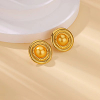 Boucles d'oreilles en acier inoxydable de style petit parfum médiéval avancé grande boucle d'oreille ronde en gros bijoux de perles de Tahiti décents