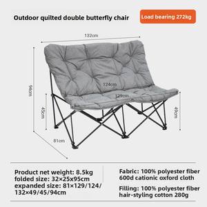 Fauteuil de <span class=keywords><strong>camping</strong></span> double pliable surdimensionné, canapé portable d'extérieur avec coussin moelleux, canapé pliable pour patio, balcon, pique-nique et <span class=keywords><strong>camping</strong></span> - Product Image 3