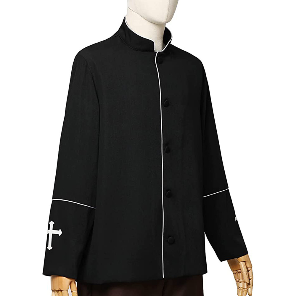 Black priest's coat with white trim