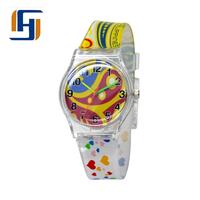 Montre fantaisie élégante avec cadran personnalisé, bracelet en PVC, montres pour enfants, plastique unisexe, caoutchouc rond, logo pouvant être imprimé sur le cadran de la montre