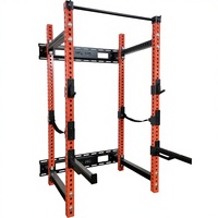 Rack de musculation multifonctionnel avec crochets en J, poignées de dips, accessoire landmine, système de poulie à câble, rack à squats en métal