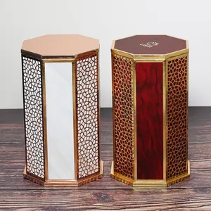 Customized unique octangle shape gold cardboard glossy nickel plate decorated perfume paper boxes
