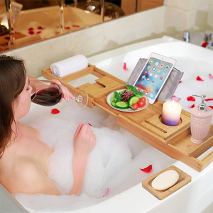 Bandeja de Bañera de Bambú Premium WDF, Bandeja de Baño Extensible de Lujo para Bañera con Soporte para Copas de Vino <span class=keywords><strong>y</strong></span> Soporte para Libros, Duradera <span class=keywords><strong>y</strong></span> Profesional - Product Image 3