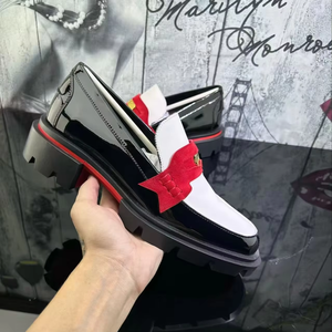2026 Luxury Designer Men's Patent Leather Dress Shoes & Loafers Casual Fashion with Genuine Leather Midsole Chunky Red Rubber - Product Image 1