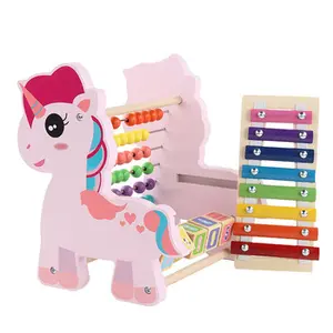 Baby Pink Pony Educational Abacus Math Toys Unicorn Music Instruments Wooden Xylophone For Kids