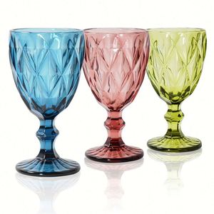 Nouvel Arrivage Verre à pied coloré 11oz, transparent de haute qualité, avec motif diamant en relief, pour événements romantiques, fêtes et mariages - Product Image 1