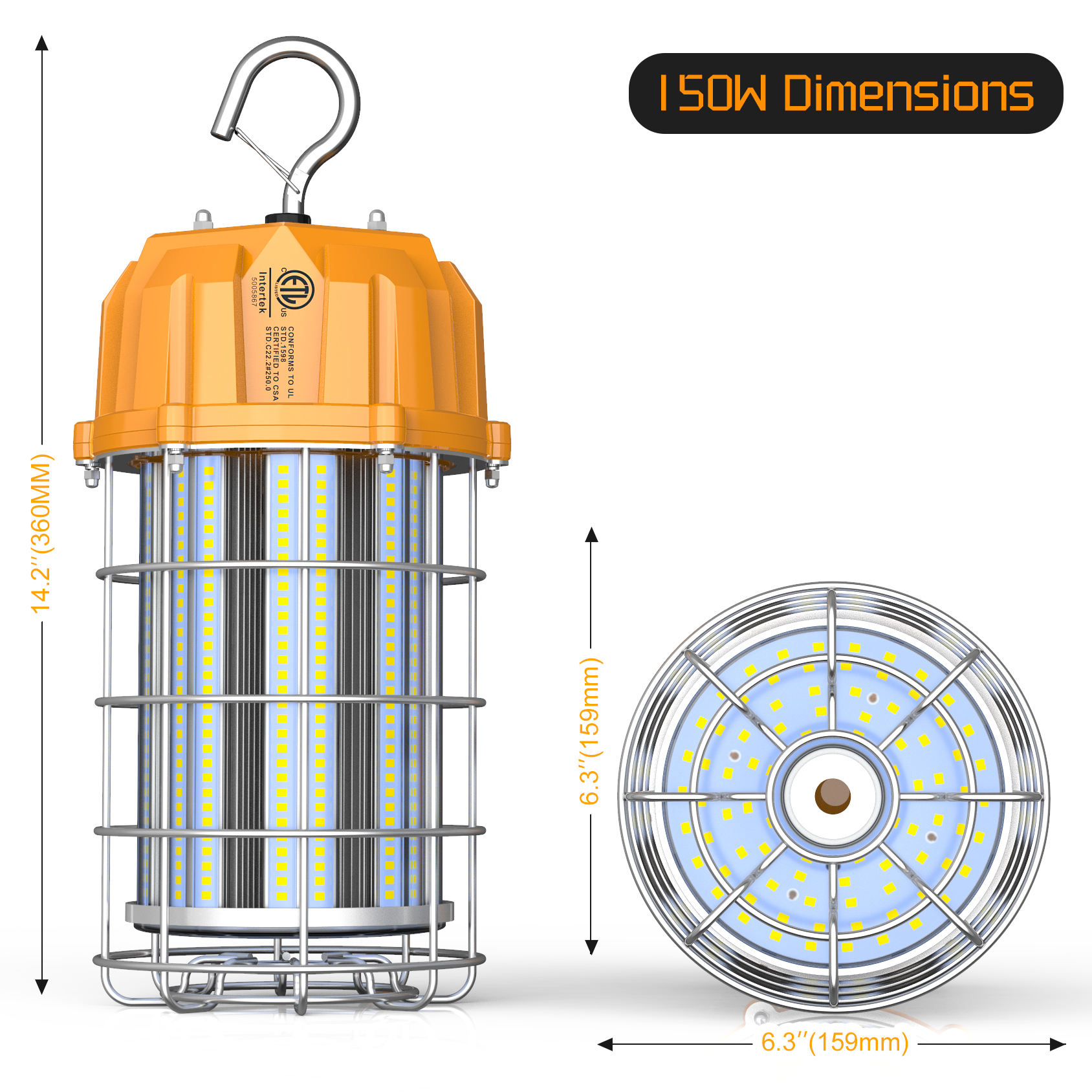 60W 100W 150W LED Temporary Work Light Portable Hanging Construction Work Light 5000K with ON/Off Button & Hook Jobsite Lighting