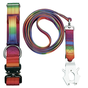 Rainbow Gradient Nylon Dog <b>Collar</b> & Leash Set, Heavy Duty with Luxury Metal Buckle for Medium Large Dogs - Product Image 5