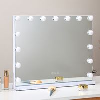 Miroir de maquillage de bureau éclairé 15 ampoules LED Côté unique Grossissement 10x/1x Miroir de courtoisie carré intelligent