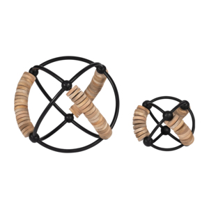 Scultura moderna in metallo e legno di mango a forma di sfera per decorare l'ufficio o la casa. - Product Image 5