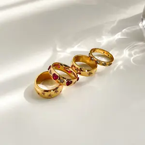 ללא טרשת תכשיטים כוכב נירוסטה מעוקב Zirconia טבעות זהב מצופה זהב 18k טבעת יהלום אבן לב טבעת יהלום yf2794