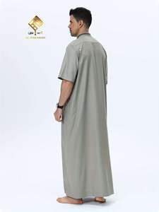 Latest <b>Men</b> Arabic <b>Thobe</b>,Soft Non-Pilling Material,Fashionable Short Sleeve Stand Collar Button Design good quality comfortable - Product Image 5