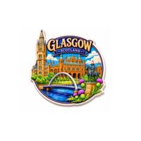 Aimant de réfrigérateur personnalisé en résine, souvenir de voyage régional de la ville britannique de Glasgow, Écosse, aimant décoratif pour réfrigérateur