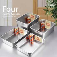 Bac de rangement alimentaire carré à fond plat en acier inoxydable grande capacité avec couvercle 60x40cm, hauteur réglable, usage domestique et commercial