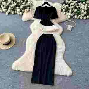 Conjunto de Verano para Mujer, Casual, con Cuentas, Cuello Redondo, Top Asimétrico y Falda de Cintura Alta, Venta al Por Mayor - Product Image 4