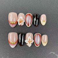 Ongles Press-on Faits Main en Gros de Haute Qualité Réutilisables Forme Amande Peints à la Main Style Français Sculpté
