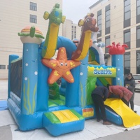 Château gonflable écologique en PVC sur le thème de la vie marine avec toboggan, animaux marins, étoiles de mer, poissons, crabes, pour enfants, usage commercial en extérieur