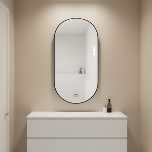 Miroir de salle de bain ovale 18 x 35 pouces, cadre en aluminium noir, fixation murale, accessoire de vanité minimaliste - Product Image 2