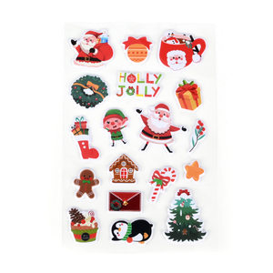 Bán Buôn Tùy Chỉnh 12 Miếng Mỗi Gói Thiết Kế Dán Trang Trí Tấm Giáng Sinh Có Thể Tháo Rời Kawaii Santa Phim Hoạt Hình Puffy Sticker - Product Image 5