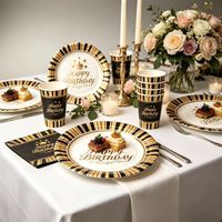 Nouvel ensemble de vaisselle jetable de luxe Lanweier pour les fêtes d'anniversaire et les festivals, avec assiettes, serviettes et ballons colorés