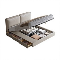 Lit mural de rangement de style boîte moderne avec tiroirs en cuir véritable et bois de chêne massif, design écologique pour chambre principale