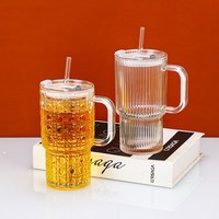 Gobelet en verre transparent réutilisable de 500ml 16 oz avec poignée, gobelet à paille et couvercle tasse à boire tasses à sublimation
