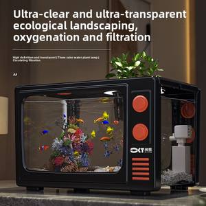 Petit aquarium rétro en forme de téléviseur avec filtre intégré et générateur d'oxygène, aquarium écologique pour poissons rouges, salon - Product Image 4