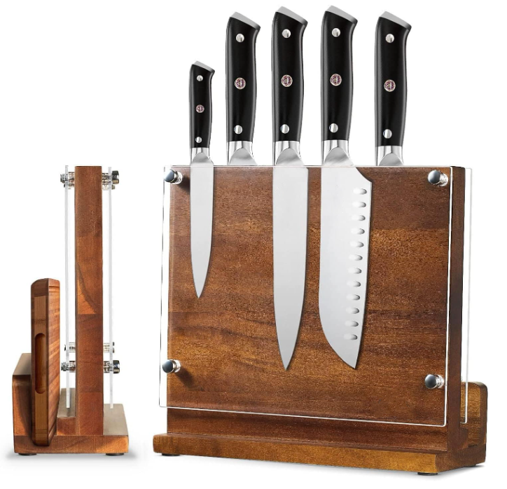 Magnetic Knife Block with Acrylic Shield Double Side Kitchen Knife Holder with Powerful Magnet for Kitchen Cou