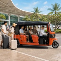 Tricycle Électrique Commercial de Haute Qualité 4500W 72V à 3 Places, Type Rikshaw Semi-Enclos, Tuk-Tuk Taxi Passager avec Siège Arrière