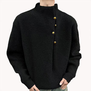 Pull à col haut pour homme, design de boutons irréguliers, style coréen tendance, marque décontractée, tricot décontracté pour l'automne et l'hiver - Product Image 4