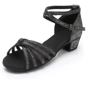 新款黑色小亮点3.5厘米高跟鞋女孩拉丁舞鞋