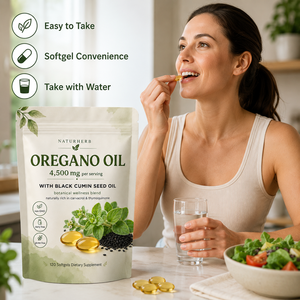 Gélules d'huile d'<span class=keywords><strong>origan</strong></span> Naturherb avec huile de graines de cumin noir, 4500 mg par portion |   En stock, supplément OEM personnalisé à marque privée - Product Image 1