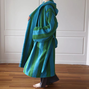 <span class=keywords><strong>Accappatoio</strong></span> da <span class=keywords><strong>donna</strong></span> a righe blu verde da <span class=keywords><strong>donna</strong></span> in cotone <span class=keywords><strong>con</strong></span> <span class=keywords><strong>cappuccio</strong></span> - Product Image 1