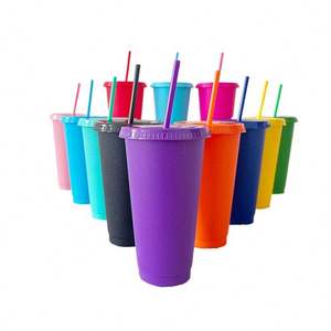 16OZ 24OZ Reusable Glitter Plastic <b>Tumbler</b> with <b>Lid</b> <b>and</b> <b>Straw</b> Leak-Proof Direct Drinking Unisex Party Use Dishwasher Safe - Product Image 2