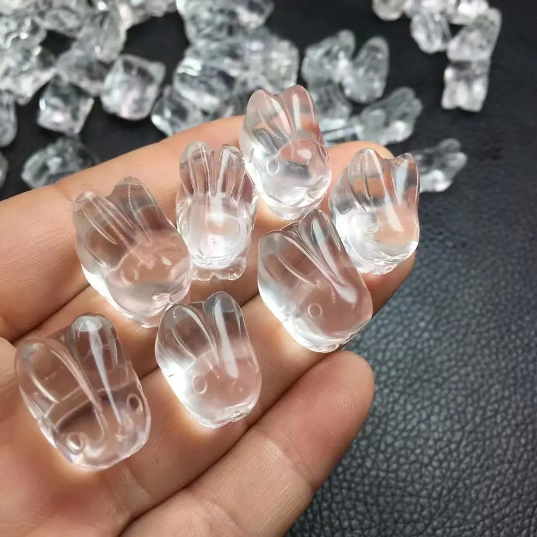 Vente en gros de pièces de sculpture en cristal naturel, Quartz clair, lapin blanc, artisanat en cristal pour la décoration intérieure