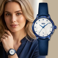Asta Montre Quartz Femme Acétate Nacre Bleu Royal Bracelet Cuir Luxe Minimaliste OEM