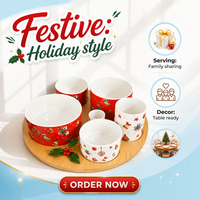 Services de table en céramique de Noël, 5 plateaux en bois, motif festif rouge et blanc, vaisselle en porcelaine peinte à la main, plat à bonbons et noix, cadeau de fêtes pour la maison