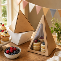 Boîte à gâteau pyramide en carton kraft personnalisée avec logo, qualité alimentaire, avec fenêtre transparente pour pâtisserie et cadeaux de fête