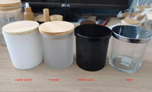Vasos de cristal para velas, jarras de vela esmeriladas con tapa, color negro mate - Product Image 5