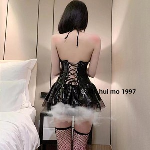 Lencería sexy de PU brillante con tirantes, tutú de bruja, vestido transparente de malla, conjunto de disfraz de cosplay, conjunto fino - Product Image 5