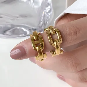 خاتم نسائي مطلي بالذهب من MICCI, خاتم نسائي من الفولاذ المقاوم للصدأ عيار 18 مطلي بالذهب عيار 18 ، سلسلة مجوفة للنساء