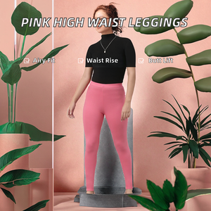 Leggings de sport sans couture taille mi-haute rose personnalisés pour femmes, avec effet push-up fessier, respirants et tricotés, pour le yoga et la compression - Product Image 2