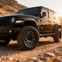 Jantes tout-terrain 4x4 pour pick-up et SUV, en alliage d'aluminium 6061-T6 forgé, 17 pouces, style Beadlock, à déport profond, noir brillant, moyeux Tank