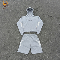Ensemble deux pièces décontracté pour homme, personnalisé OEM, style streetwear, comprenant un sweat à capuche court et un short, en molleton avec empiècements et broderie flocon de neige, coupe décontractée