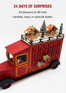Calendario de Adviento de Madera con Forma de Camión Navideño, Caja de Cuenta Regresiva con 24 Cajones y Decoración de Pueblo Navideño, Almacenamiento de Regalos Navideños para el Hogar - Product Image 3