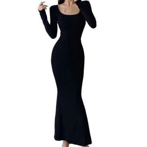 Robe longue sirène moulante extensible unie à col carré et manches longues pour femme, style OEM personnalisé, printemps-automne - Product Image 4