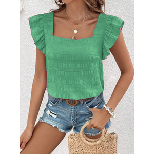 เสื้อเชิ้ตผู้หญิงแขนสั้นคอเหลี่ยมแต่งระบายแฟชั่นสำหรับฤดูใบไม้ผลิและฤดูร้อน - Product Image 5